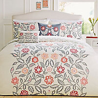 Montague Floral Grey & red King Bedding set