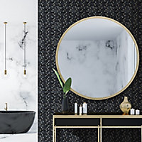 Monte Carlo Black Gloss & matt Brass effect Marble Mosaic tile, (L)300mm (W)350mm