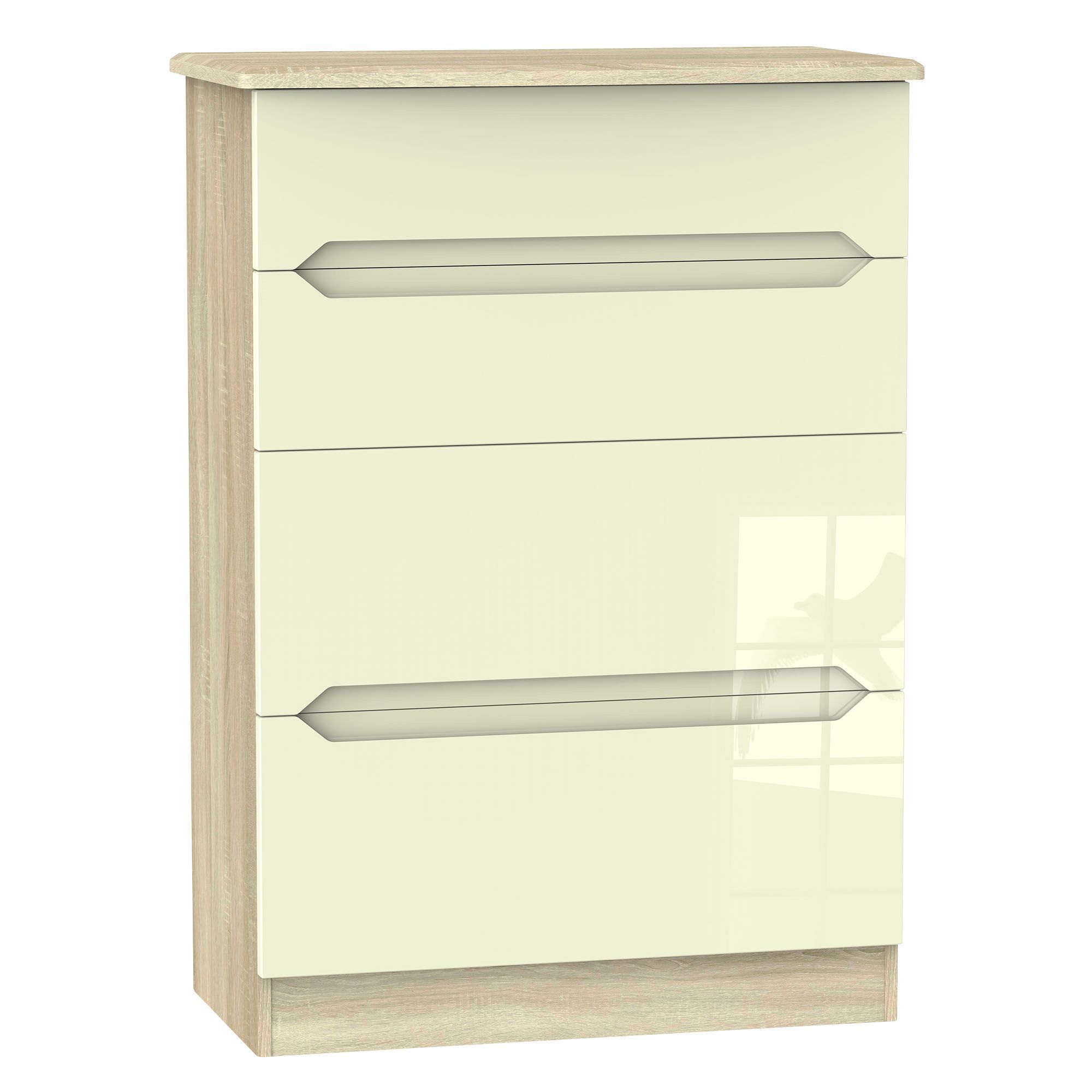 Monte carlo Cream oak effect 4 Drawer Ready assembled Bedside table (H)1065mm (W)765mm (D)395mm
