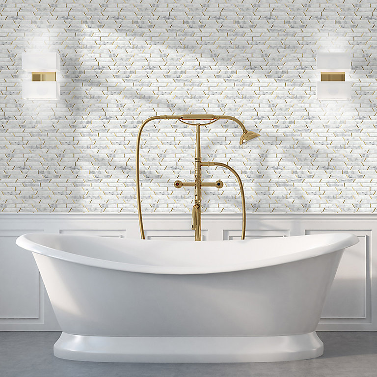 Monte Carlo White Brass Effect Marble, How To Clean Marble Mosaic Tile
