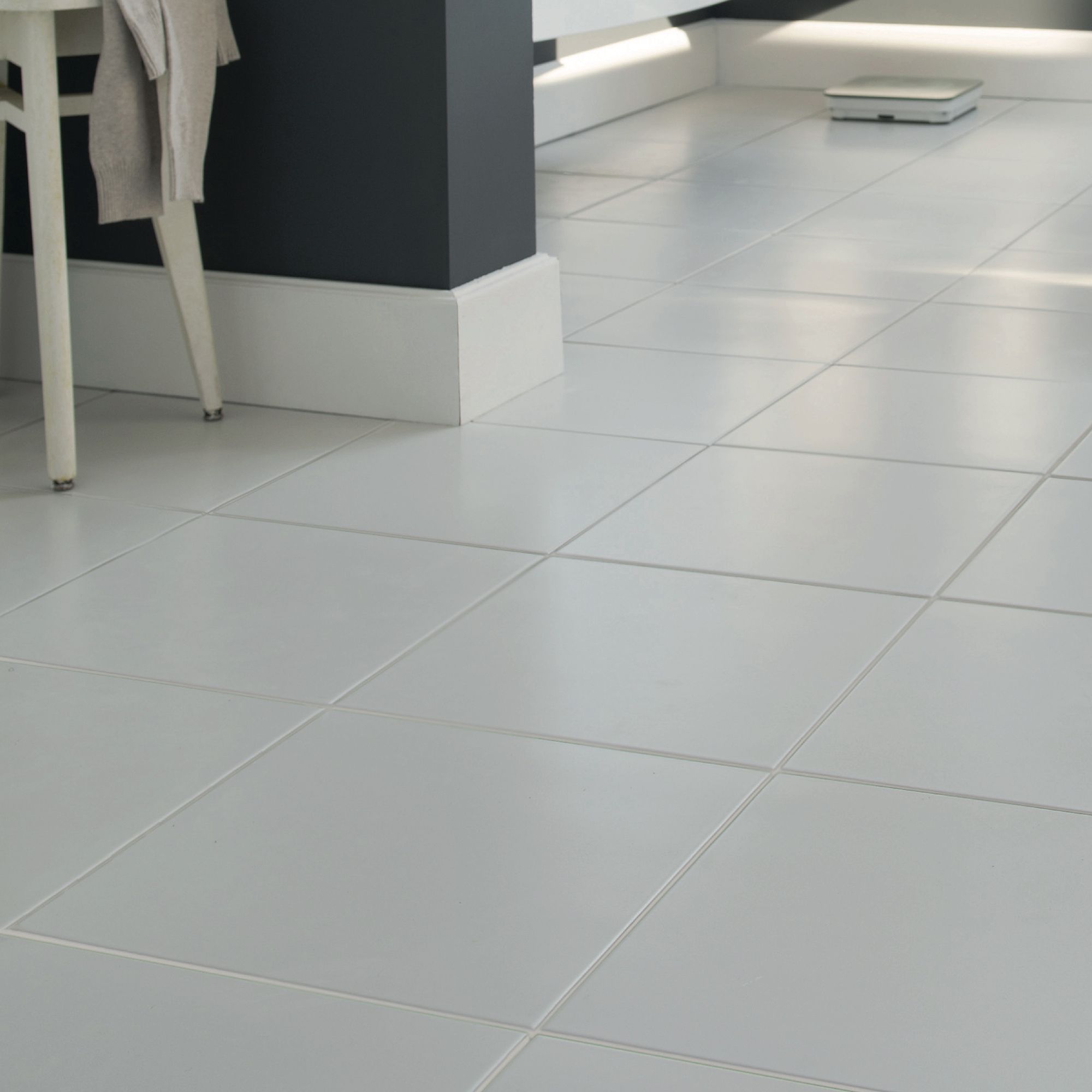 Monzie White Satin Stone effect Ceramic Indoor Wall & floor Tile, Pack of 13, (L)333mm (W)333mm
