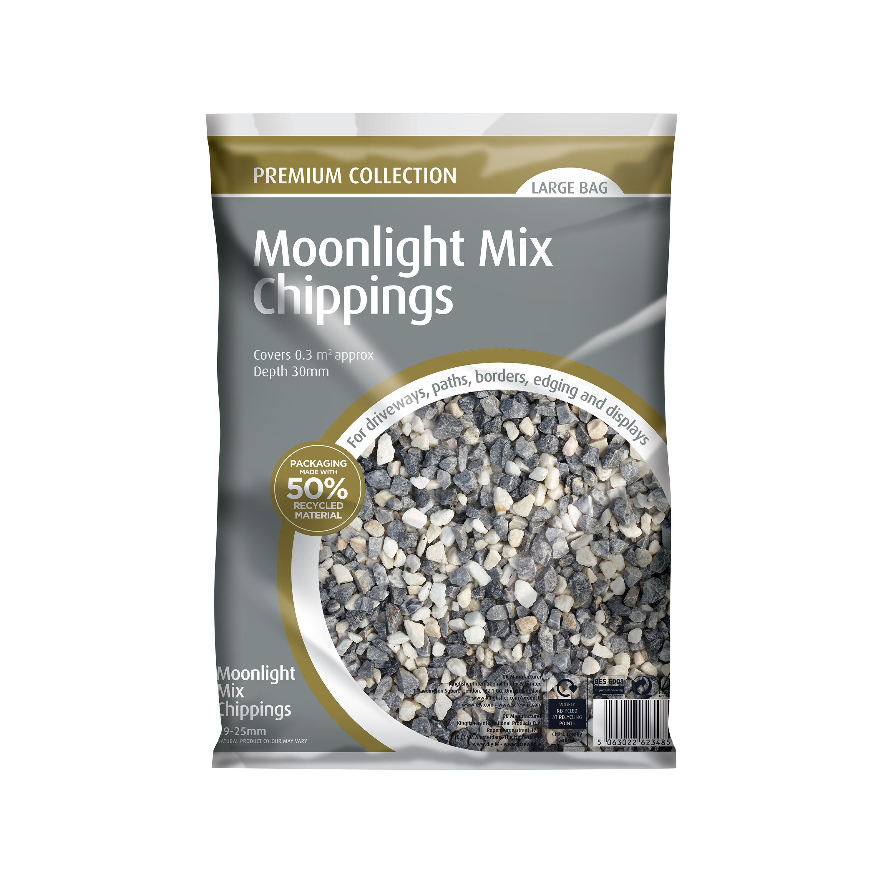 Moonlight Mix Grey 10-30mm Stone Decorative chippings, Large Bag, 0.4m²