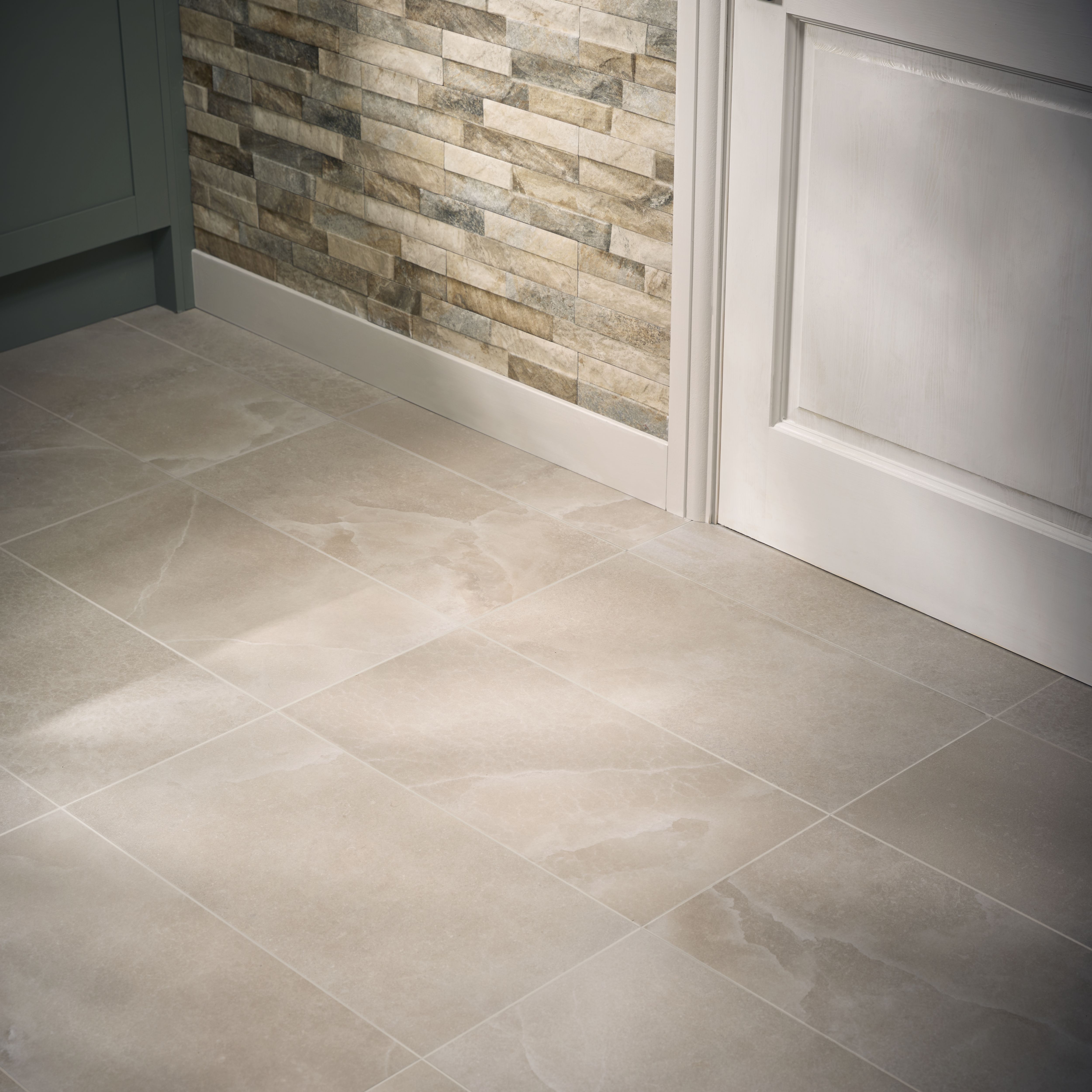 Moonstone Light Grey Matt Stone effect Porcelain Indoor Wall & floor Tile, Pack of 7, (L)600mm (W)300mm