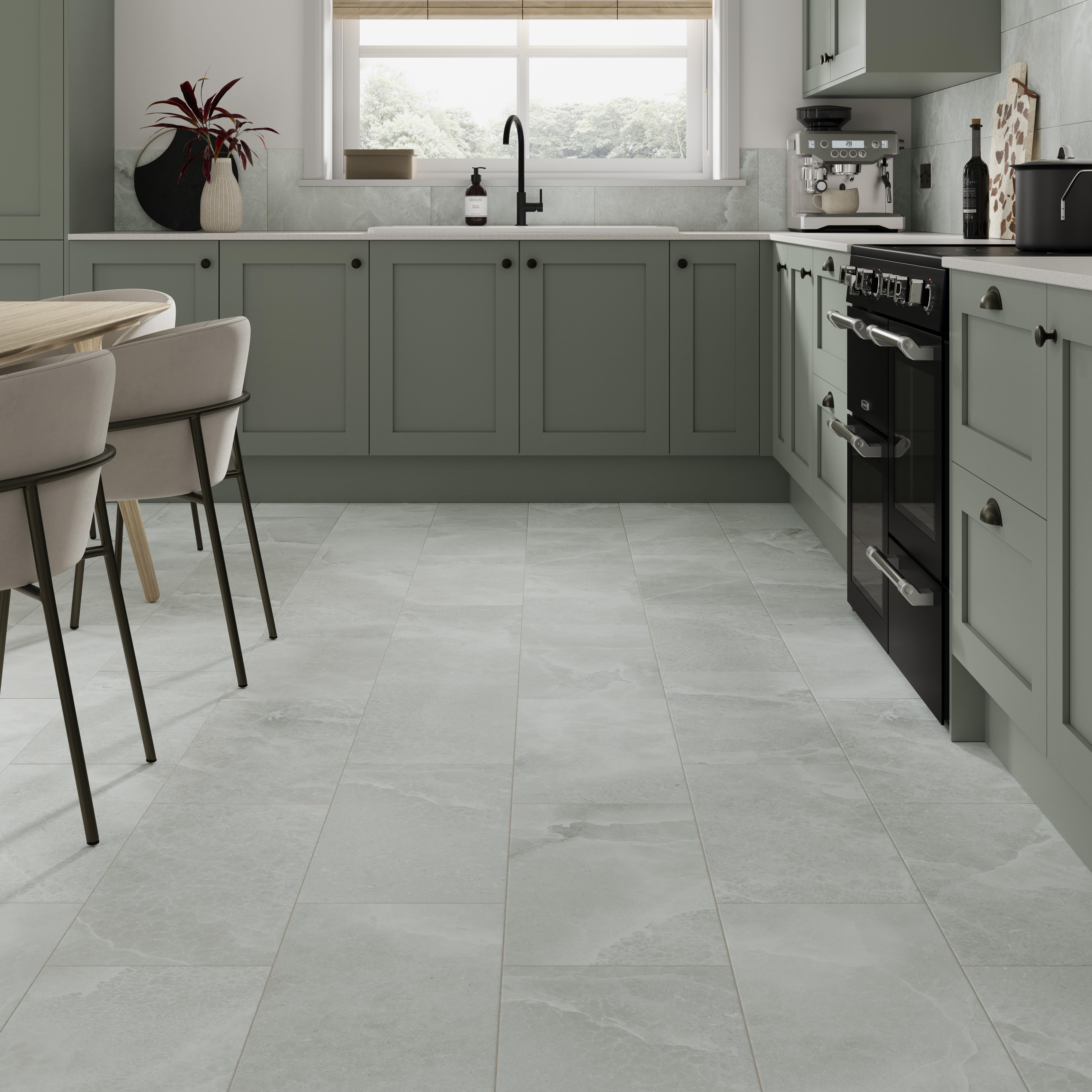 Moonstone Light Grey Matt Stone effect Porcelain Indoor Wall & floor Tile, Pack of 7, (L)600mm (W)300mm