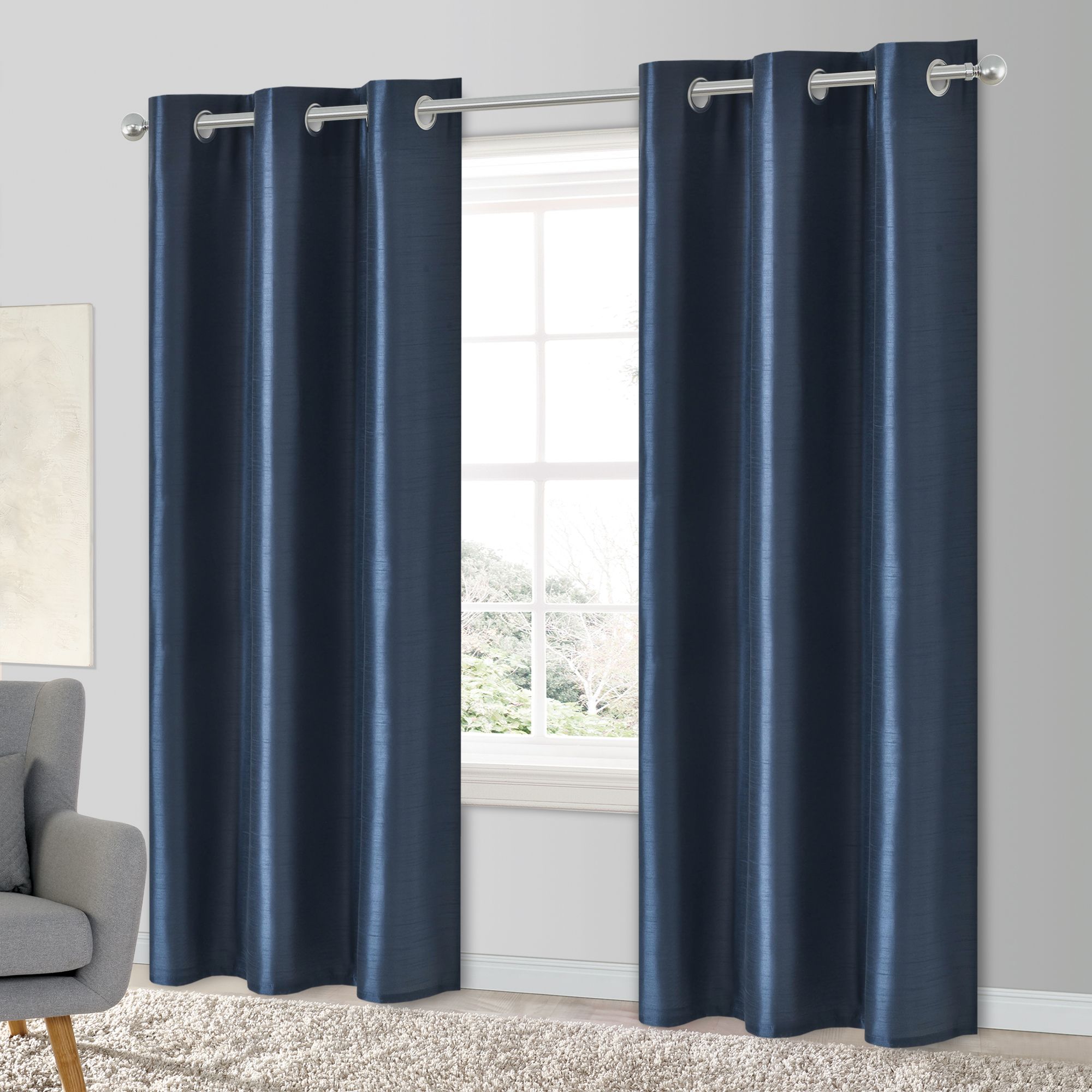 Morea Blue Plain woven Lined Eyelet Curtain (W)167cm (L)183cm, Pair