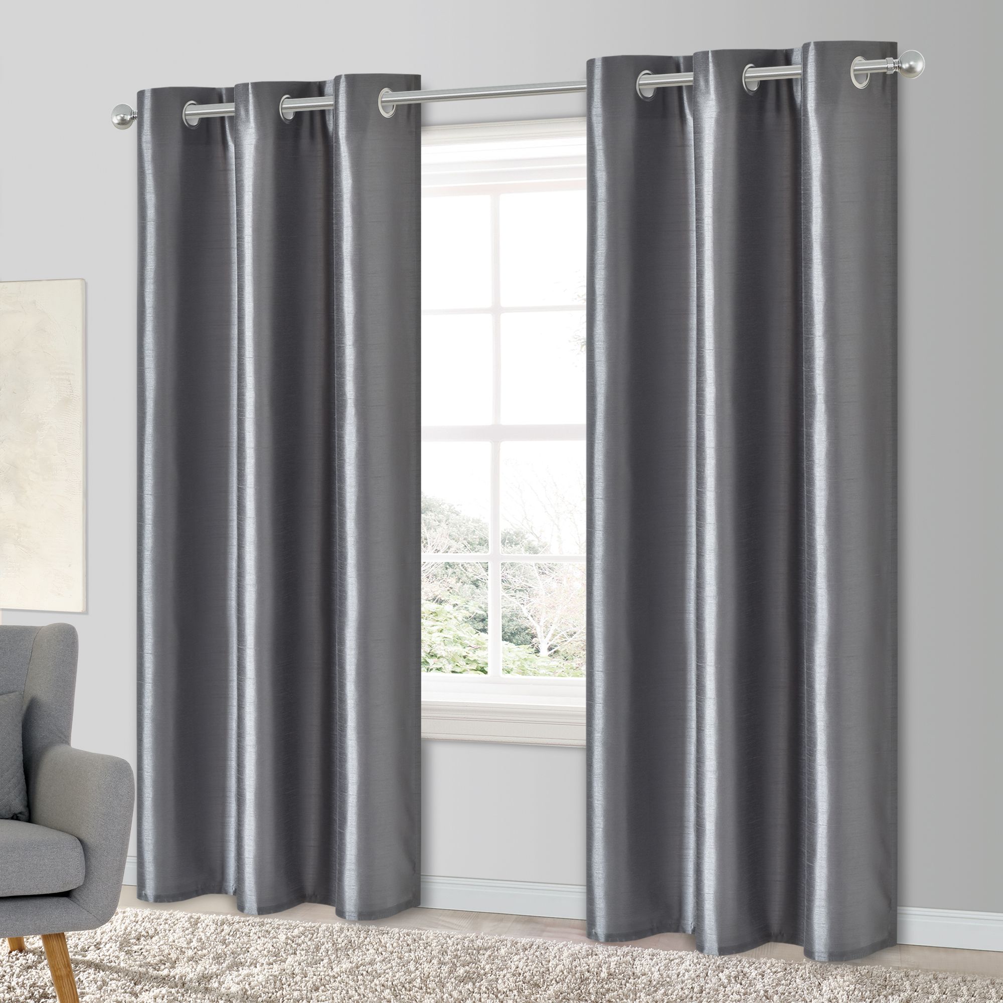 Morea Light grey Plain woven Lined Eyelet Curtain (W)228cm (L)228cm, Pair