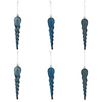 Moroccan blue Glitter effect Plastic Icicle Bauble, Set of 6