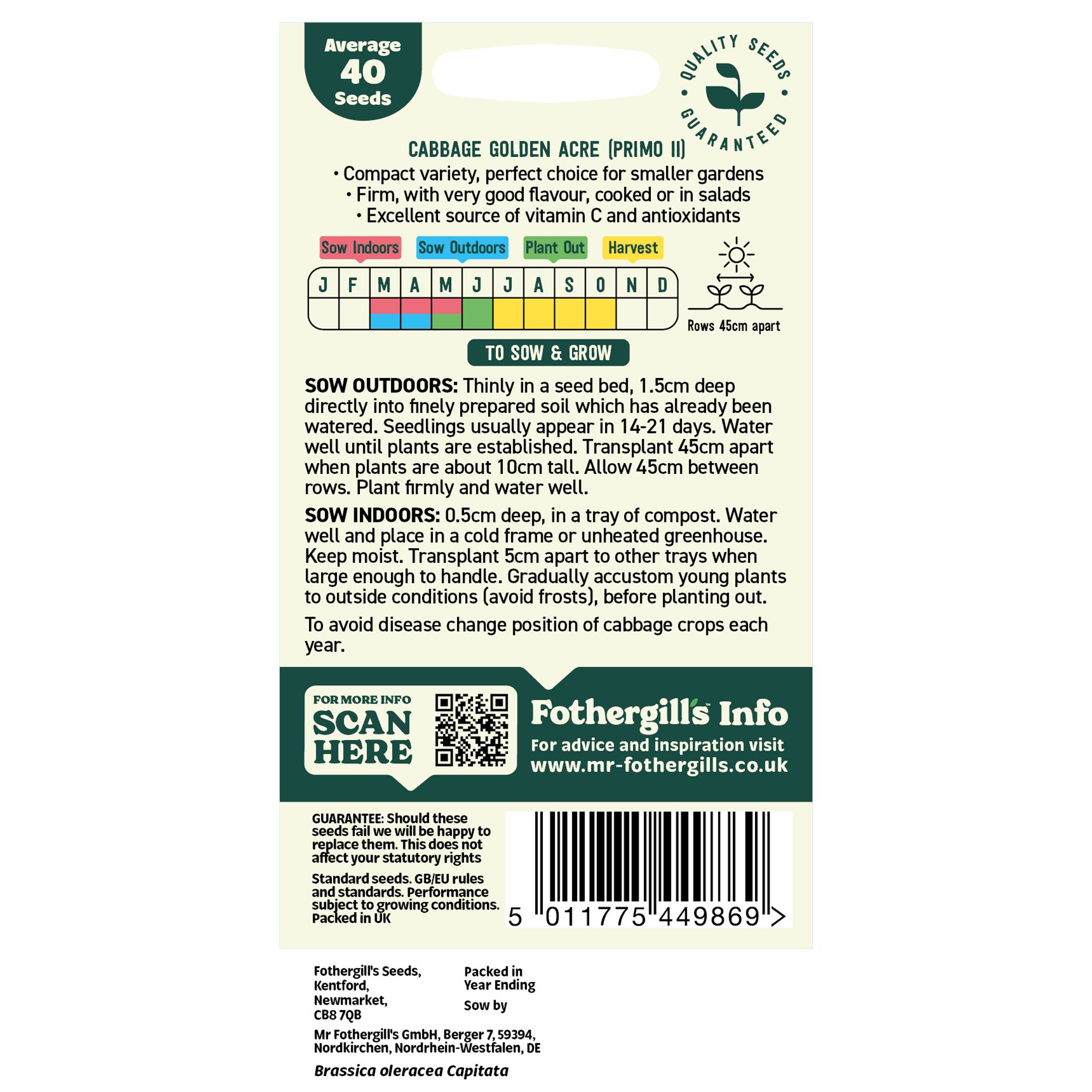 Mr Fothergills Oh Sow Simple Cabbage 'Golden Acre' Vegetable Seeds