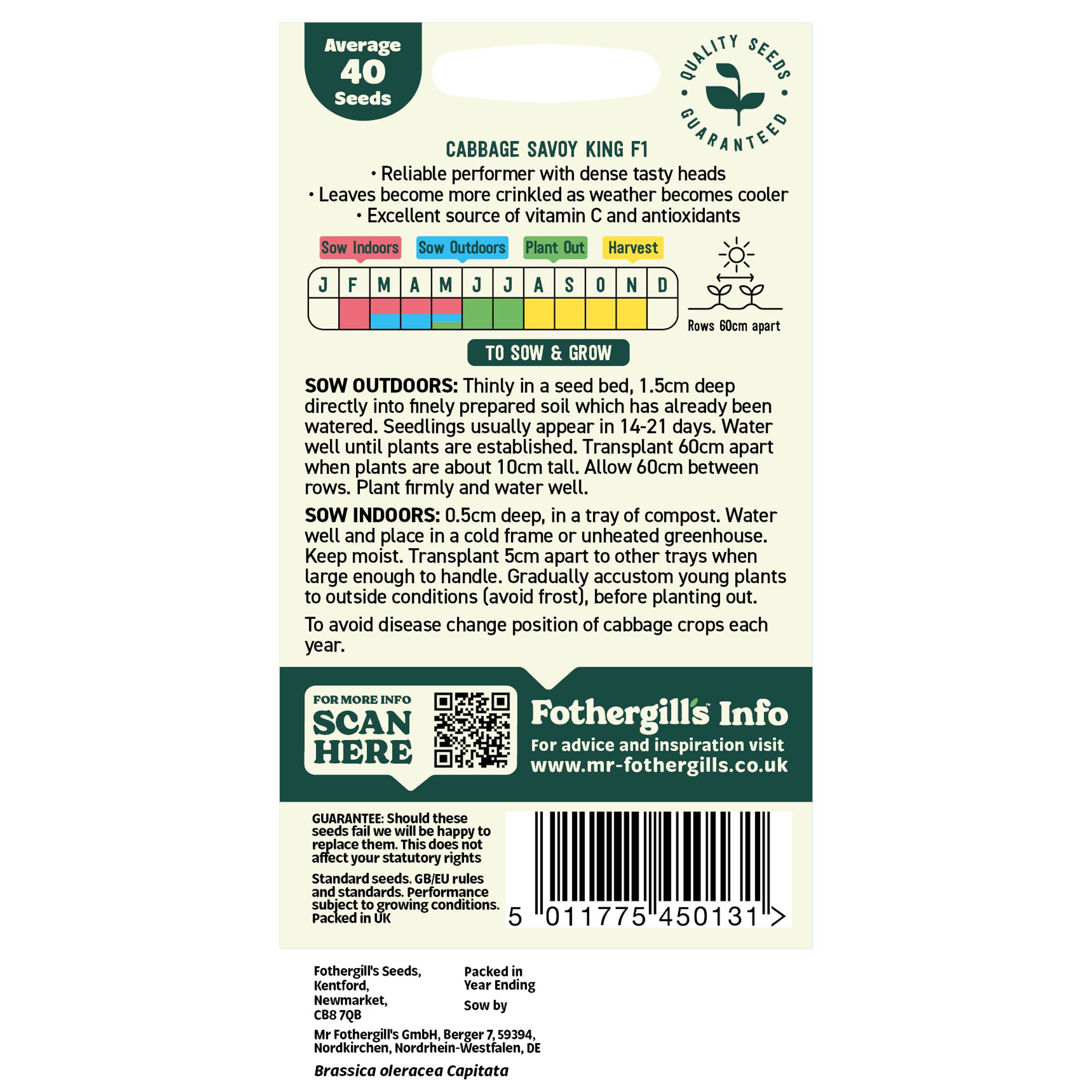 Mr Fothergills Oh Sow Simple Cabbage 'Savoy King' Vegetable Seeds