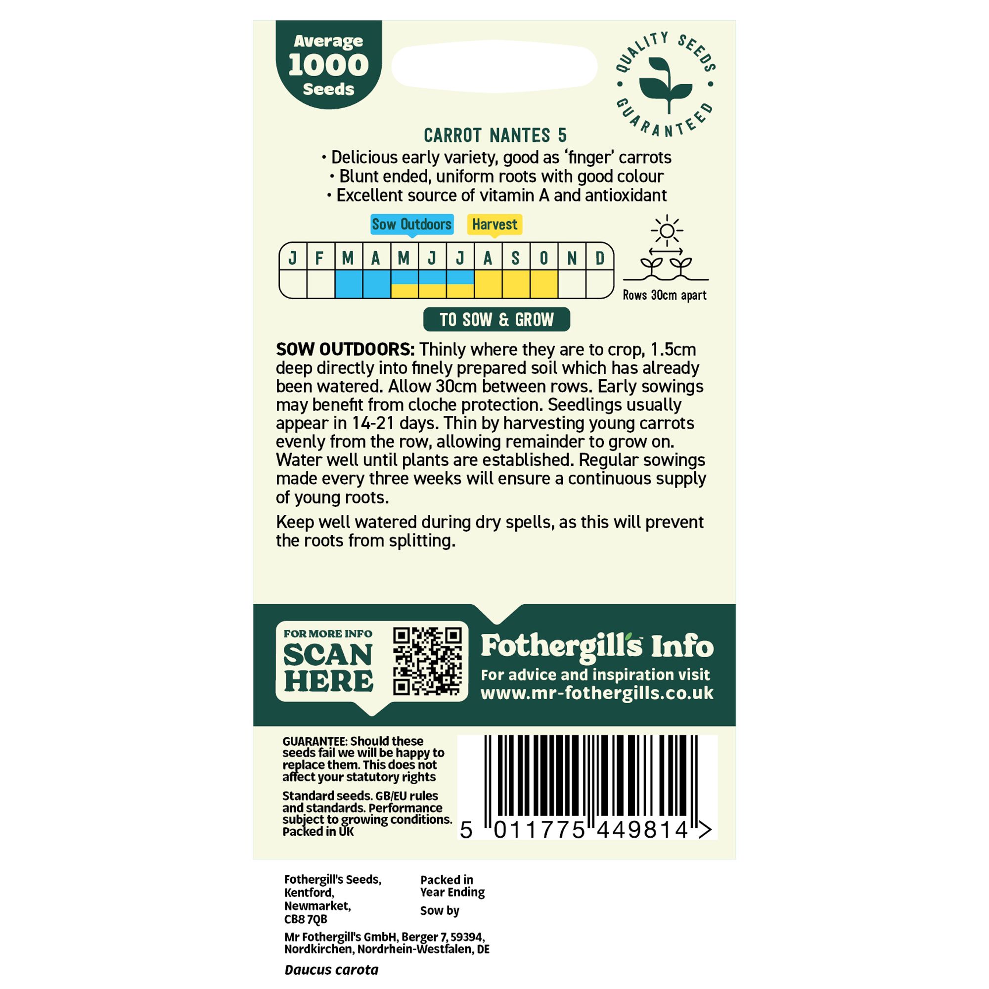 Mr Fothergills Oh Sow Simple Carrot 'Nates 5' Vegetable Seeds
