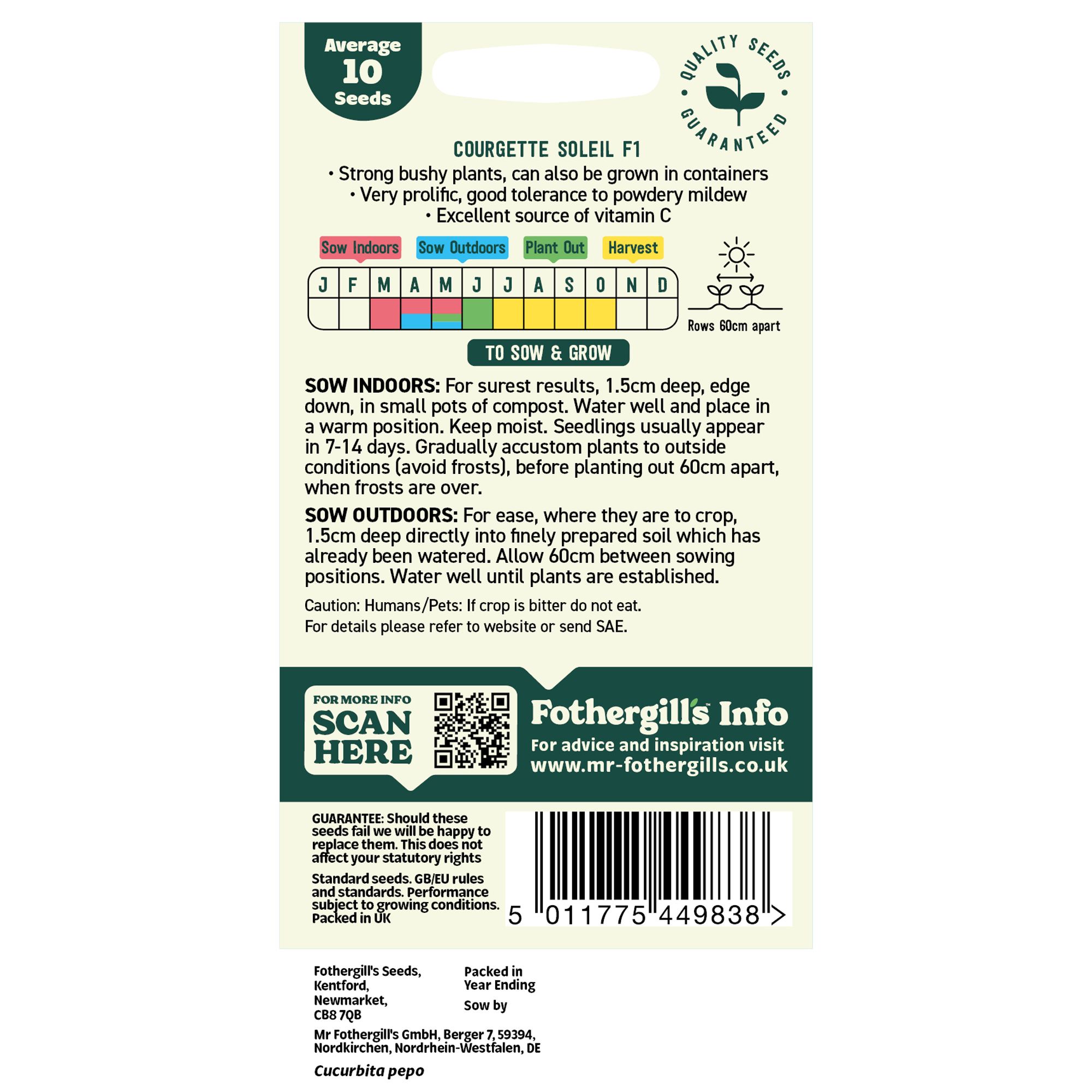 Mr Fothergills Oh Sow Simple Courgette 'Soleil' Vegetable Seeds