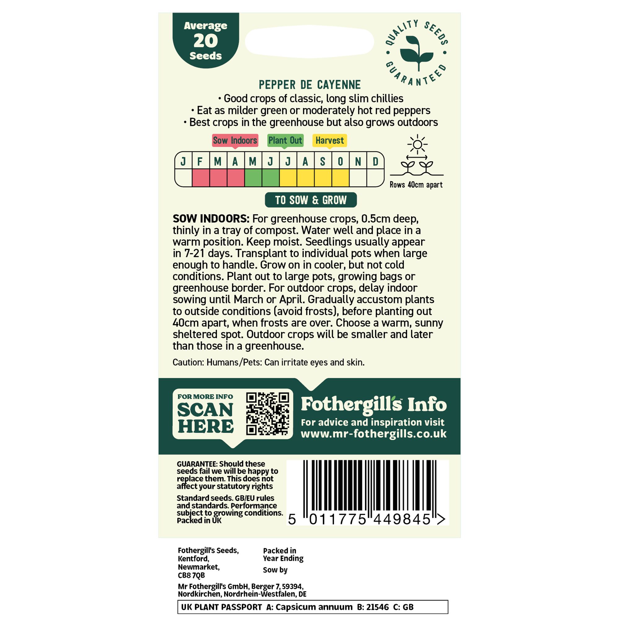 Mr Fothergills Oh Sow Simple Pepper 'De Cayenne' Vegetable Seeds