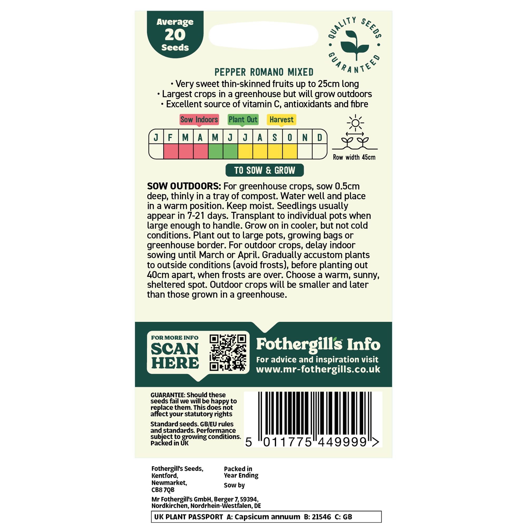 Mr Fothergills Oh Sow Simple Pepper 'Mixed Romano' Vegetable Seeds