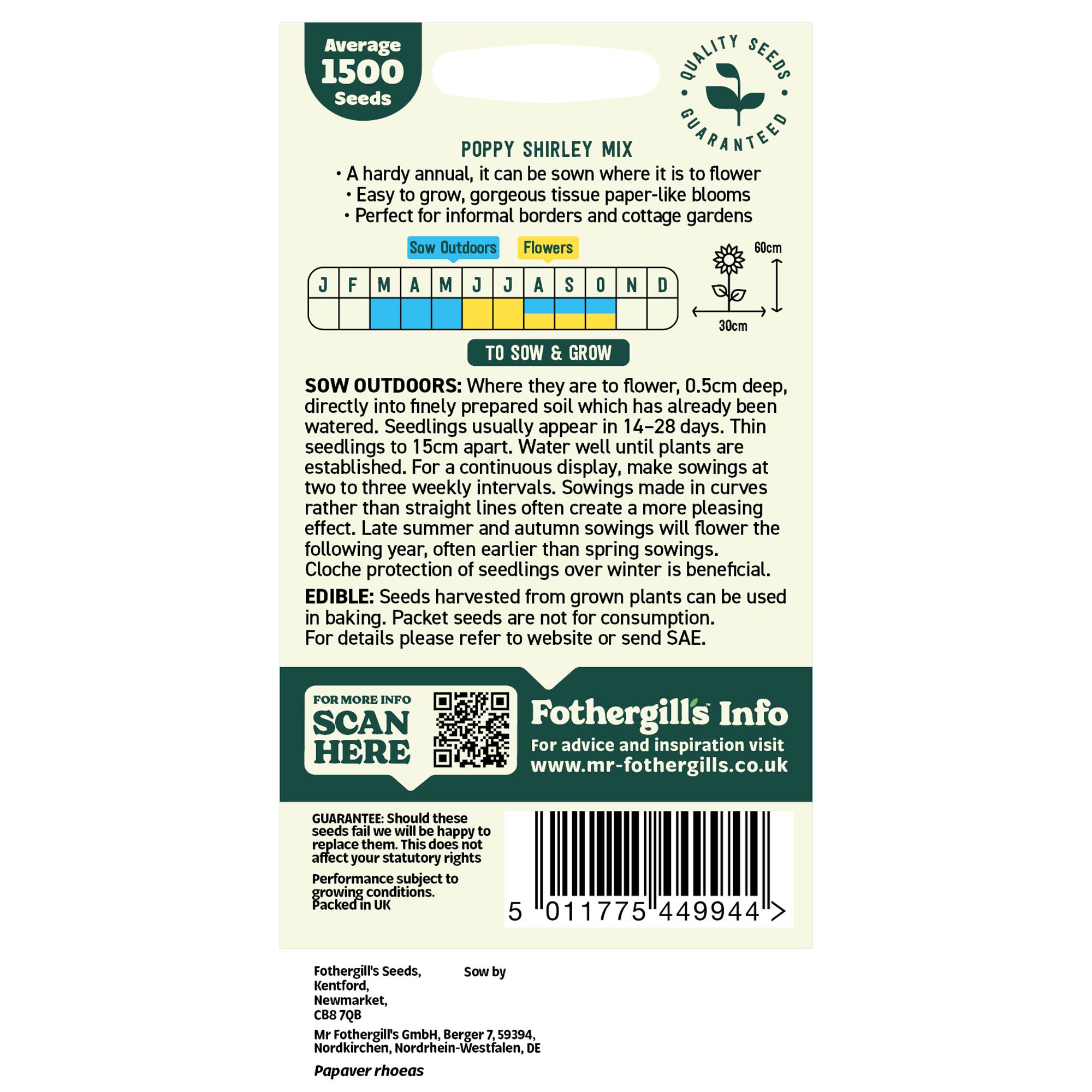 Mr Fothergills Oh Sow Simple Shirley Mix Poppy Flower Seeds