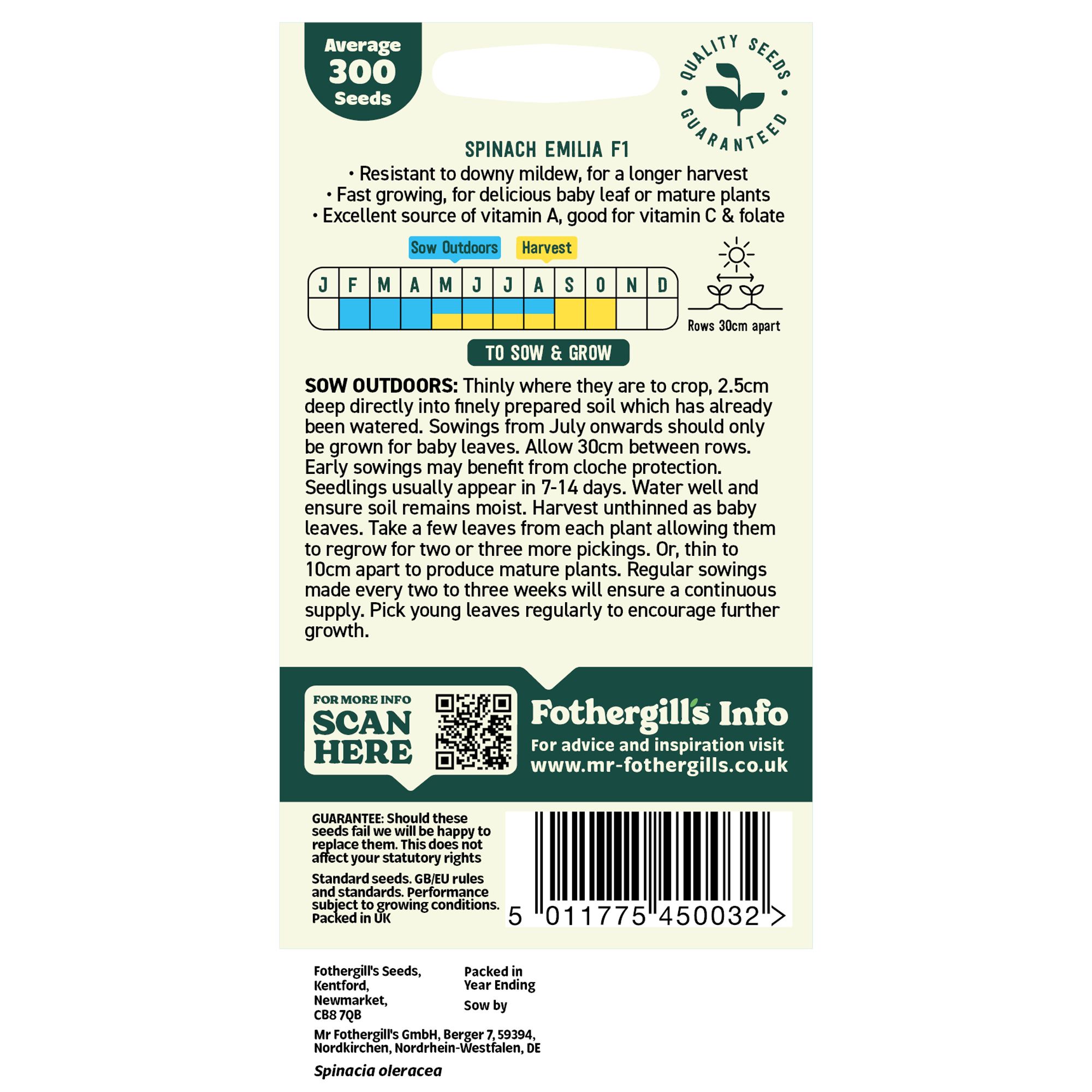 Mr Fothergills Oh Sow Simple Spinach Vegetable Seeds