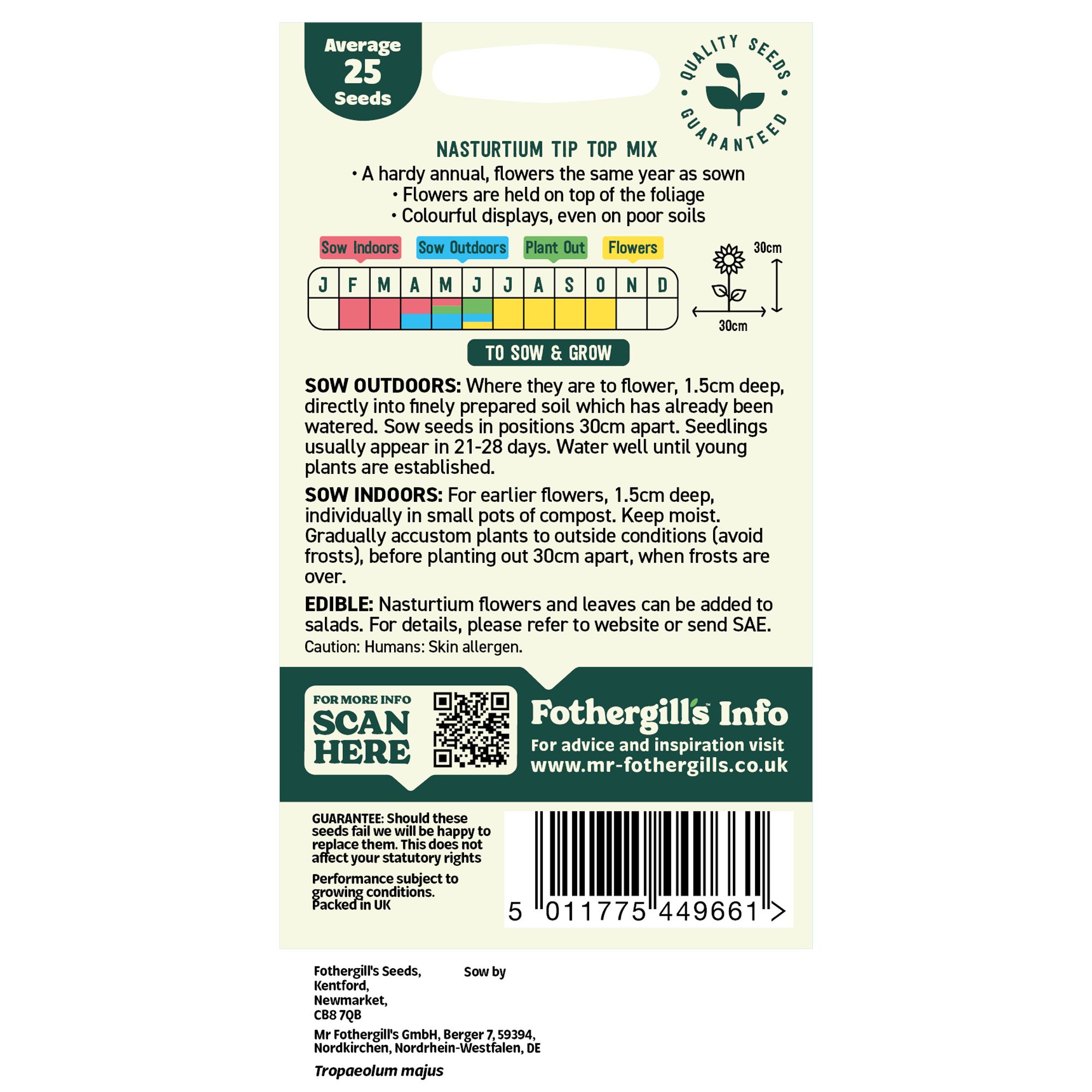 Mr Fothergills Oh Sow Simple Tip Top Mix Nasturtium Flower Seeds