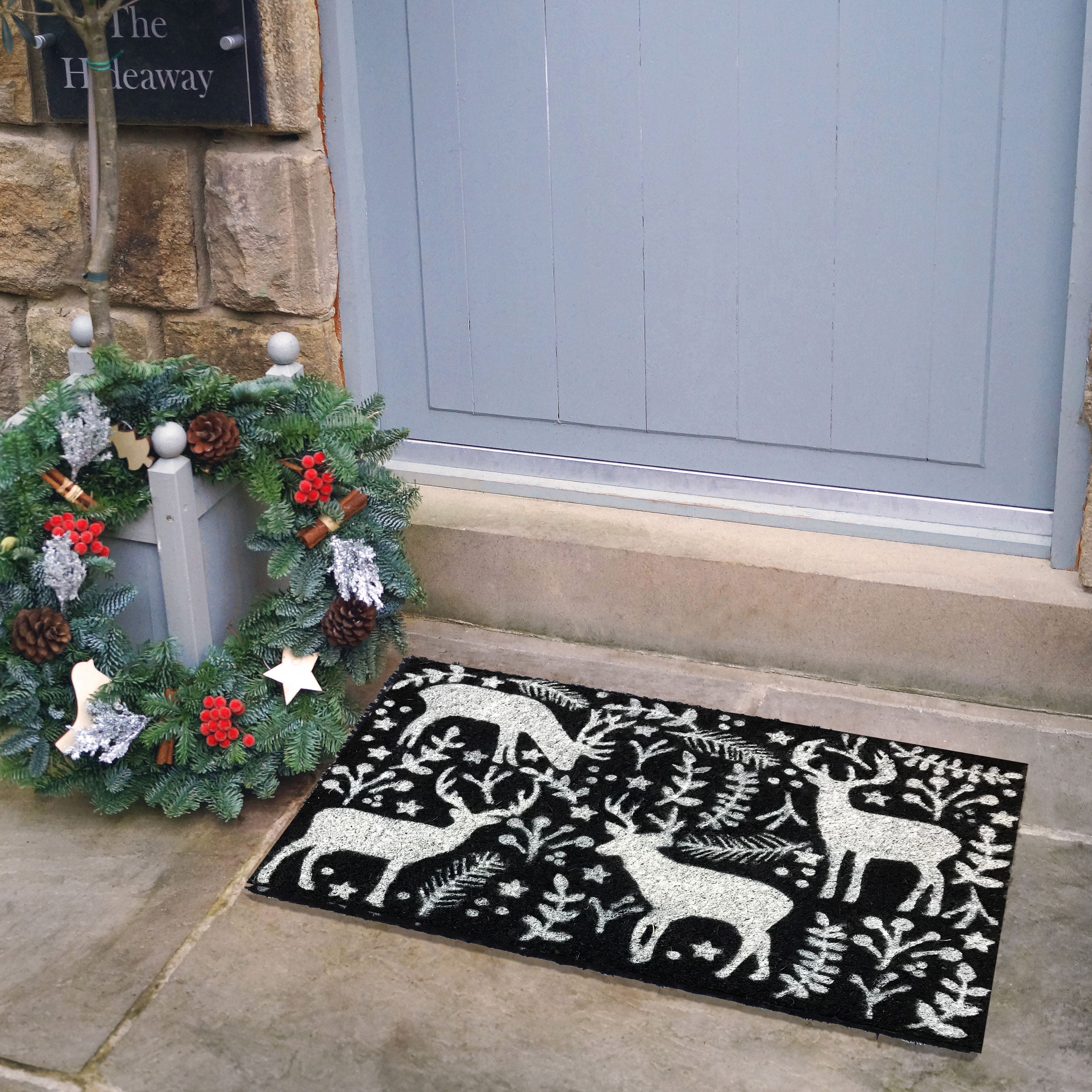 Multi Christmas Skandi Deer Door mat, 57cm x 40cm