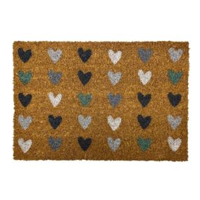 Multicolour Blue Hearts Door mat, 57cm x 40cm