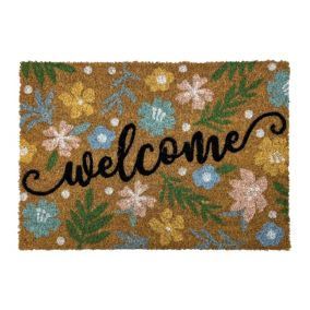 Multicolour Floral Welcome Door mat, 57cm x 40cm