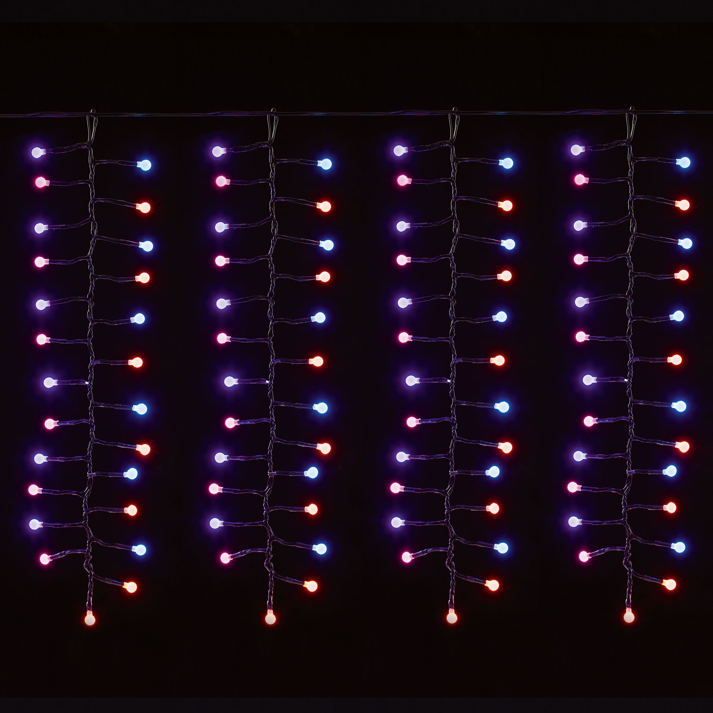 Multicolour Frosted Icicle LED Cluster string light with Green cable