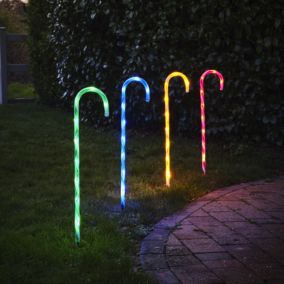 Multicolour LED Candy cane Freestanding Silhouette (H) 750mm, Set