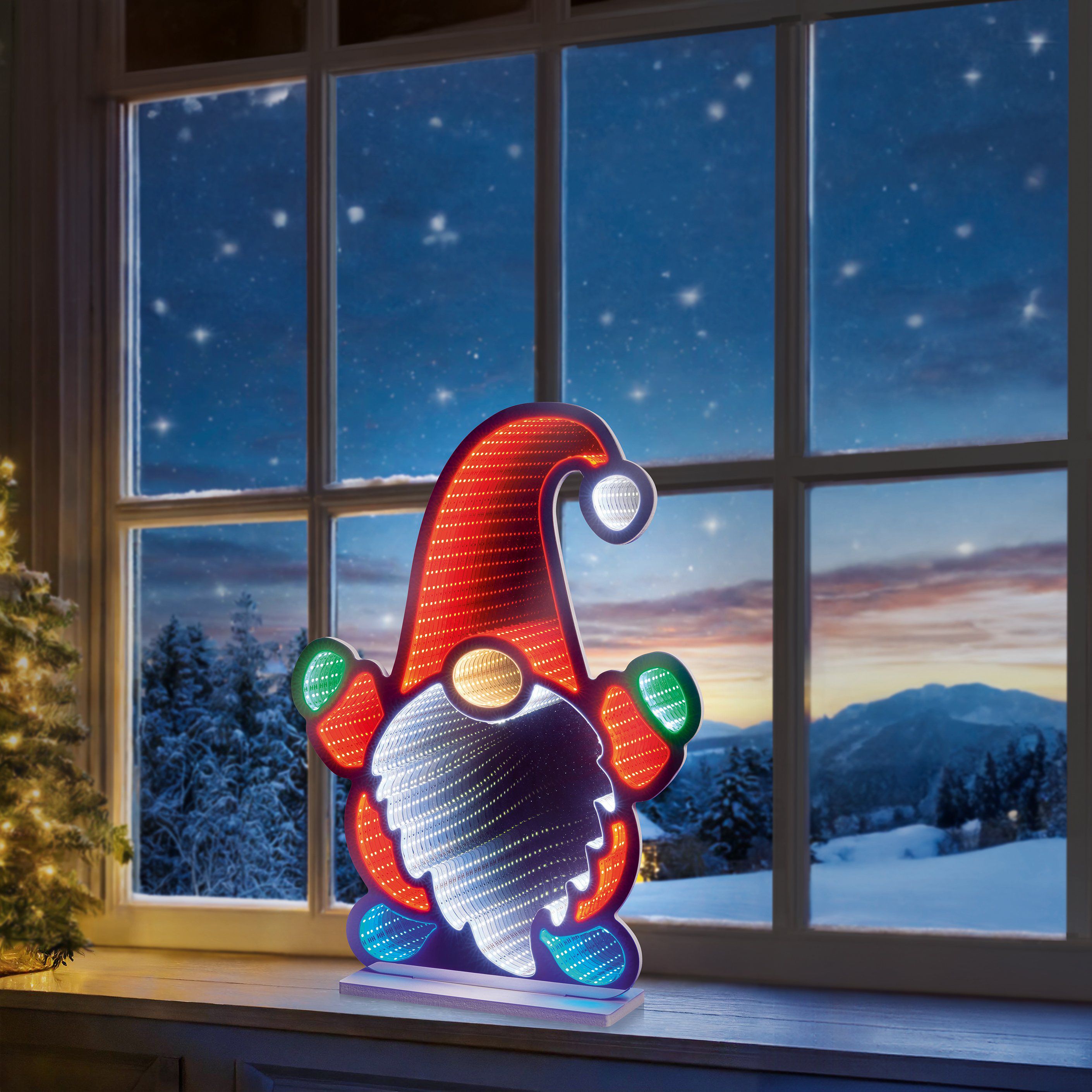 Multicolour LED Christmas gnome Infinity light (H) 600mm