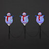 Multicolour LED Indoor & outdoor Snowmen Stake light, Set of 3