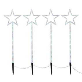 Multicolour LED Indoor & outdoor Stars Stake light, Set of 4