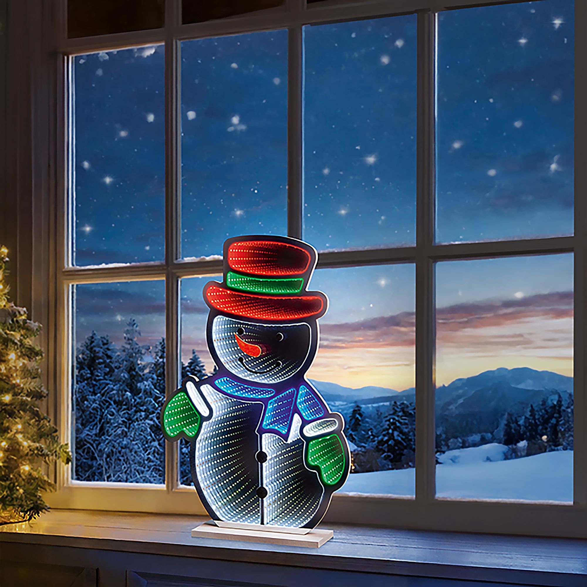 Multicolour LED Snowman Infinity light (H) 600mm