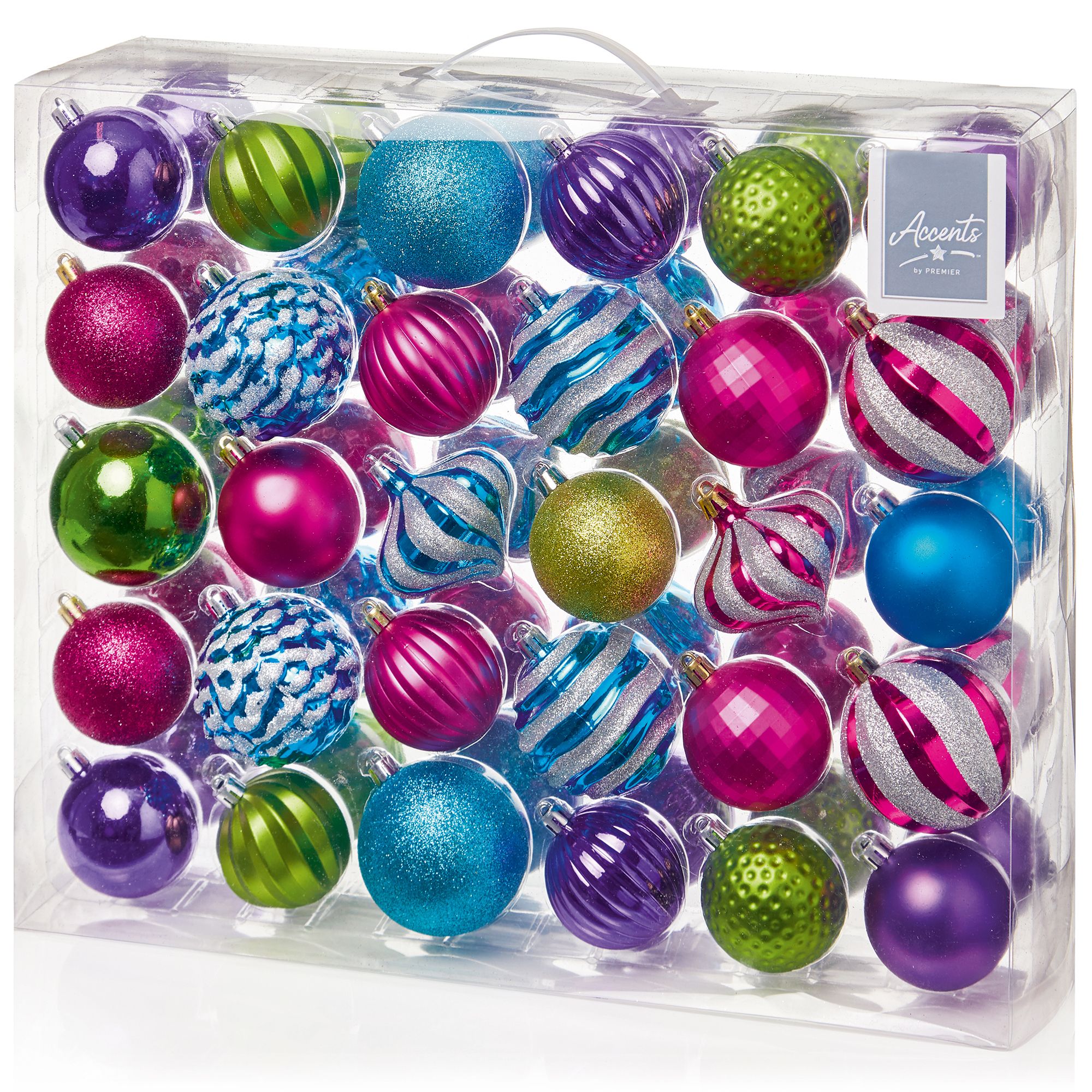 Multicolour Mixed Plastic Round Bauble, Pack of 60 (D) 70mm