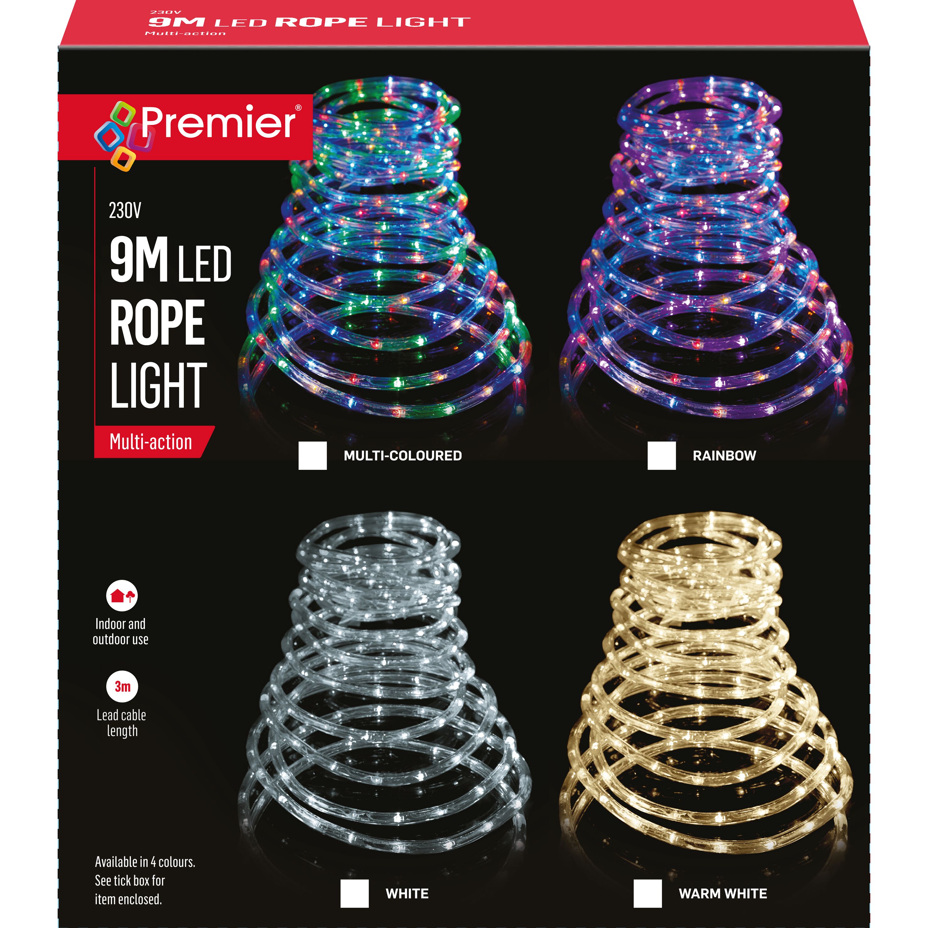 Multicolour Multi-action LED Rope Light Black cable