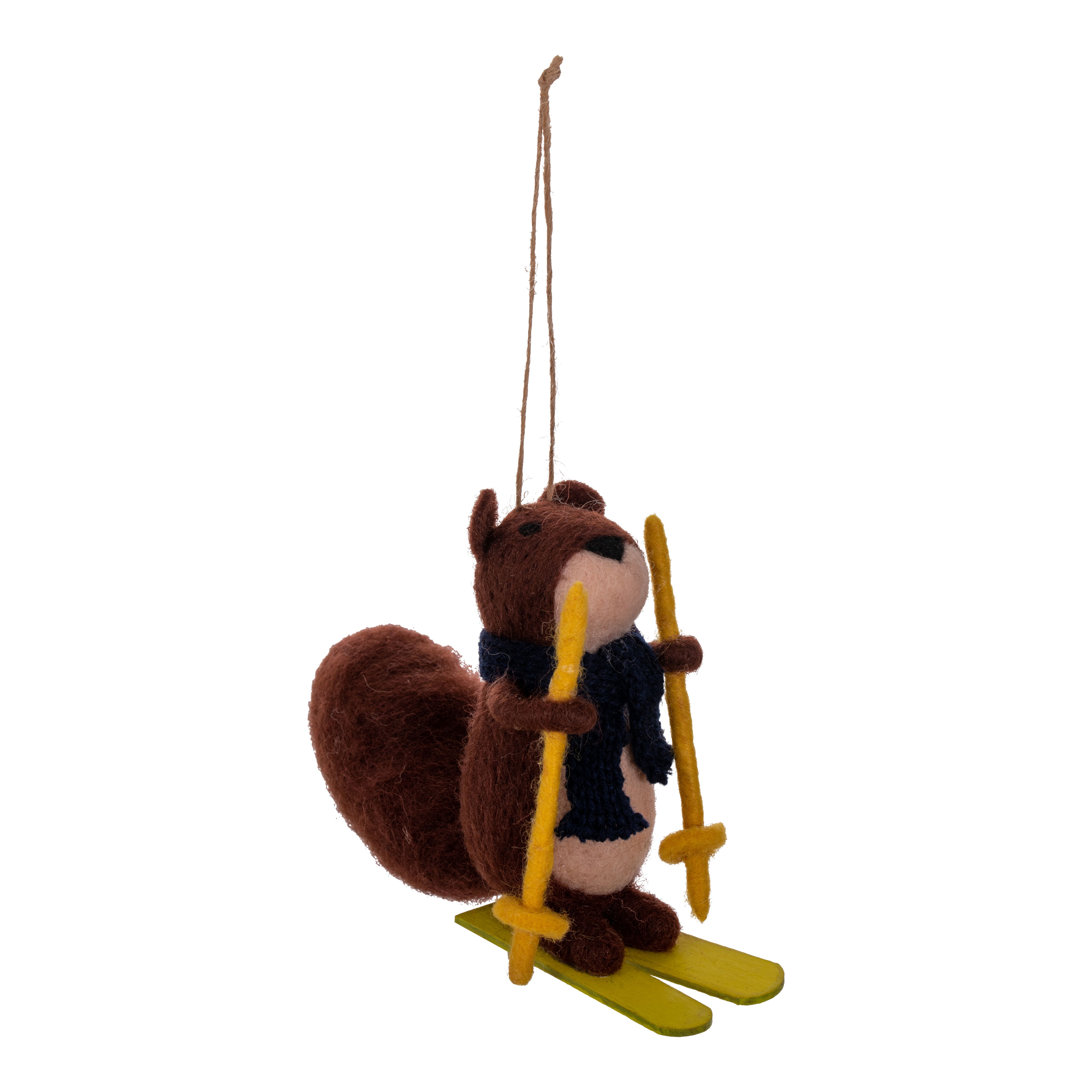 Multicolour Squirrel on Skis Felt Hanging decoration