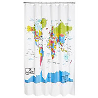 Multicolour World map Shower curtain (H)200cm (W)180cm