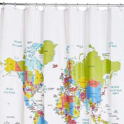 Multicolour World map Shower curtain (H)200cm (W)180cm