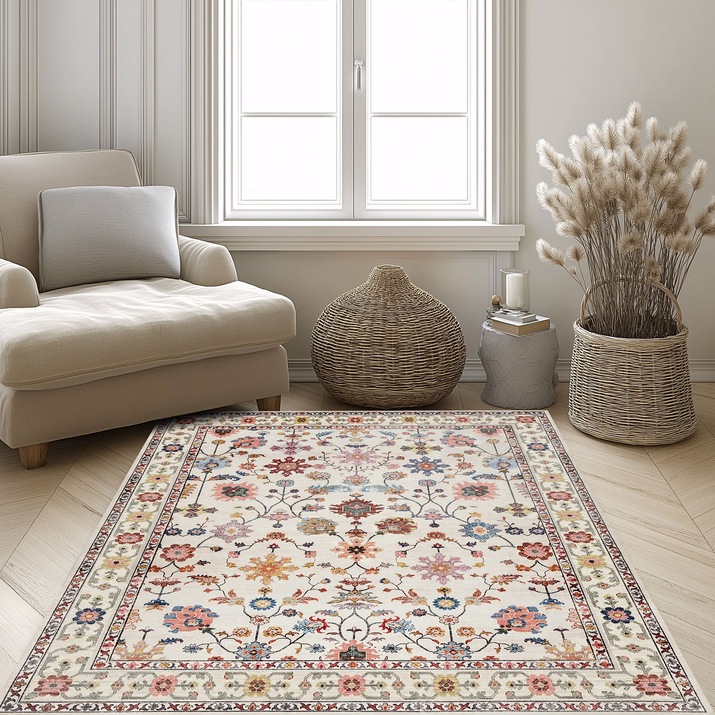 Multicoloured Floral Medium Rug, (L)170cm x (W)120cm