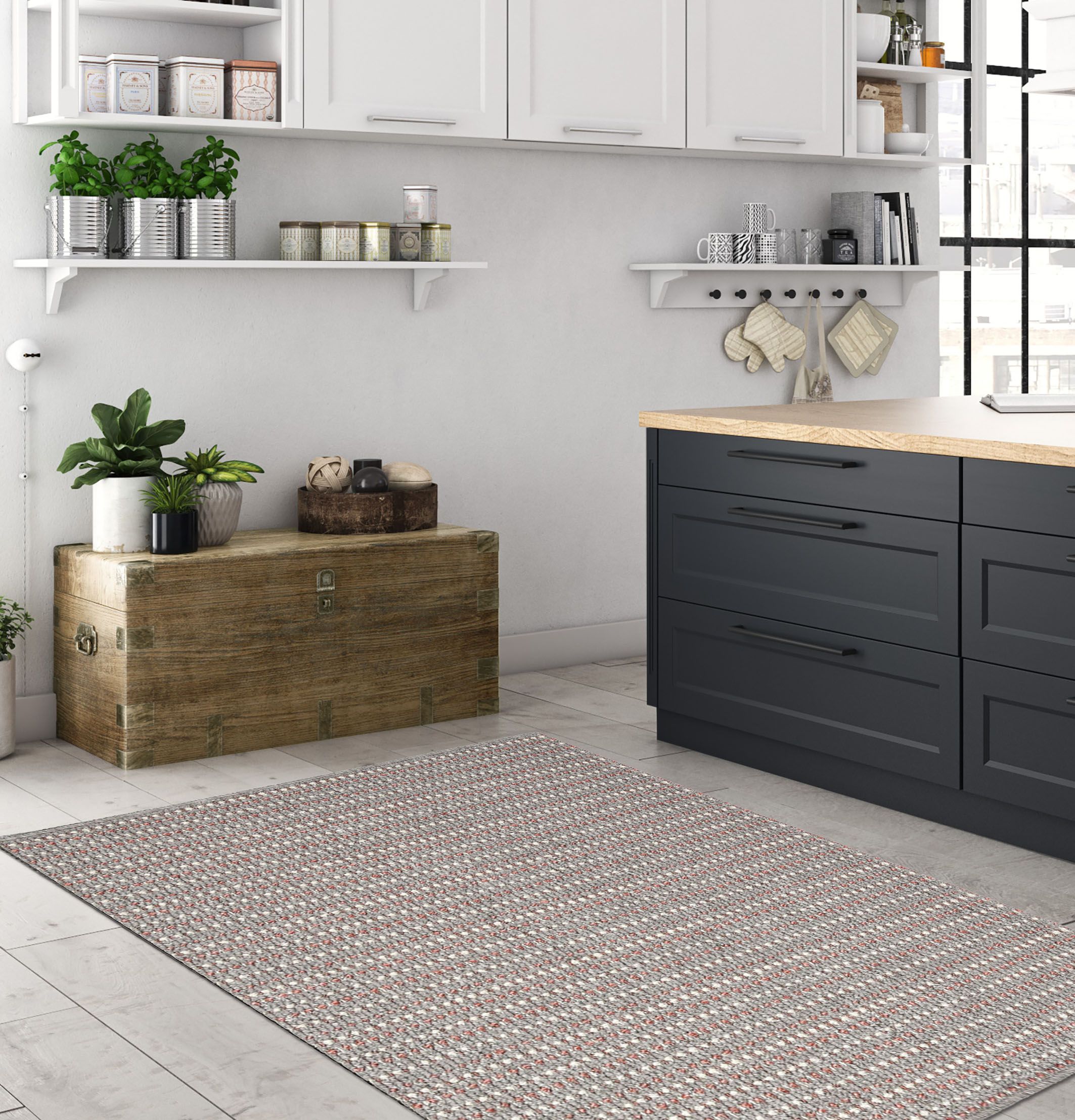 Munich Grey/Pink Tonal Heavy duty Mat, 140cm x 80cm