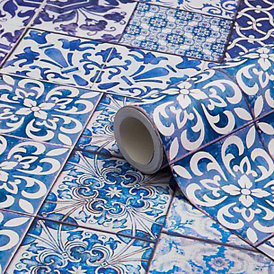 Muriva Blue Moroccan tiles Smooth Wallpaper | DIY at B&Q