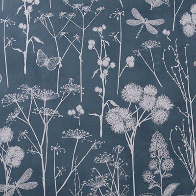 Muriva Botanical Blackboard Teal Foliage Smooth Wallpaper | DIY At B&Q