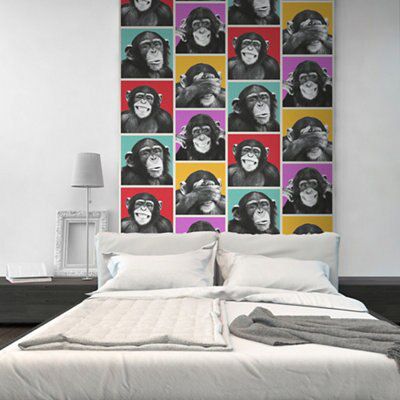 Muriva Cheeky chimps Multicolour Animal Embossed Wallpaper