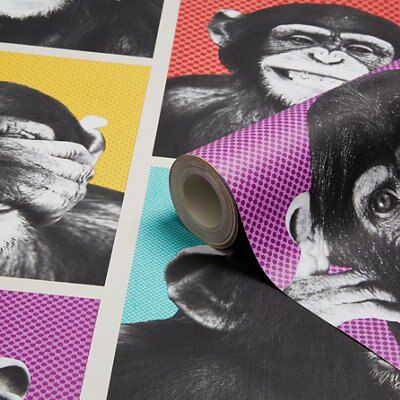 Muriva Cheeky chimps Multicolour Animal Embossed Wallpaper