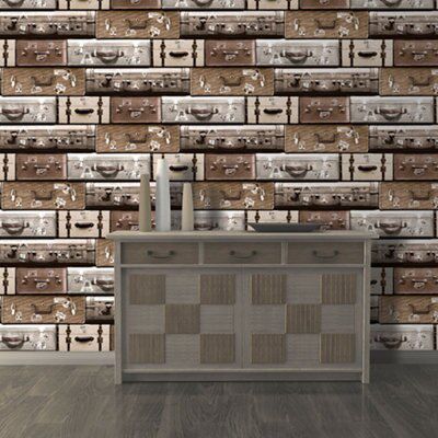 Muriva Luggage Brown Embossed Wallpaper