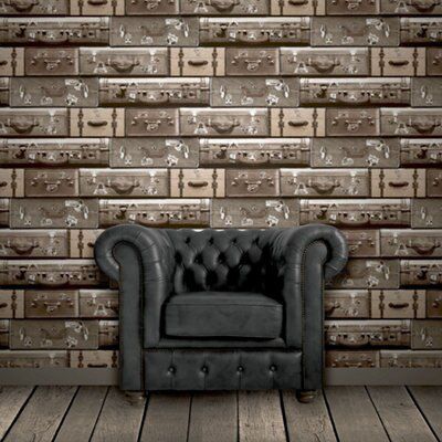 Muriva Luggage Brown Embossed Wallpaper