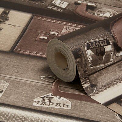 Muriva Luggage Brown Embossed Wallpaper