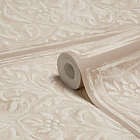 Muriva Taupe Ornate panels Smooth Wallpaper