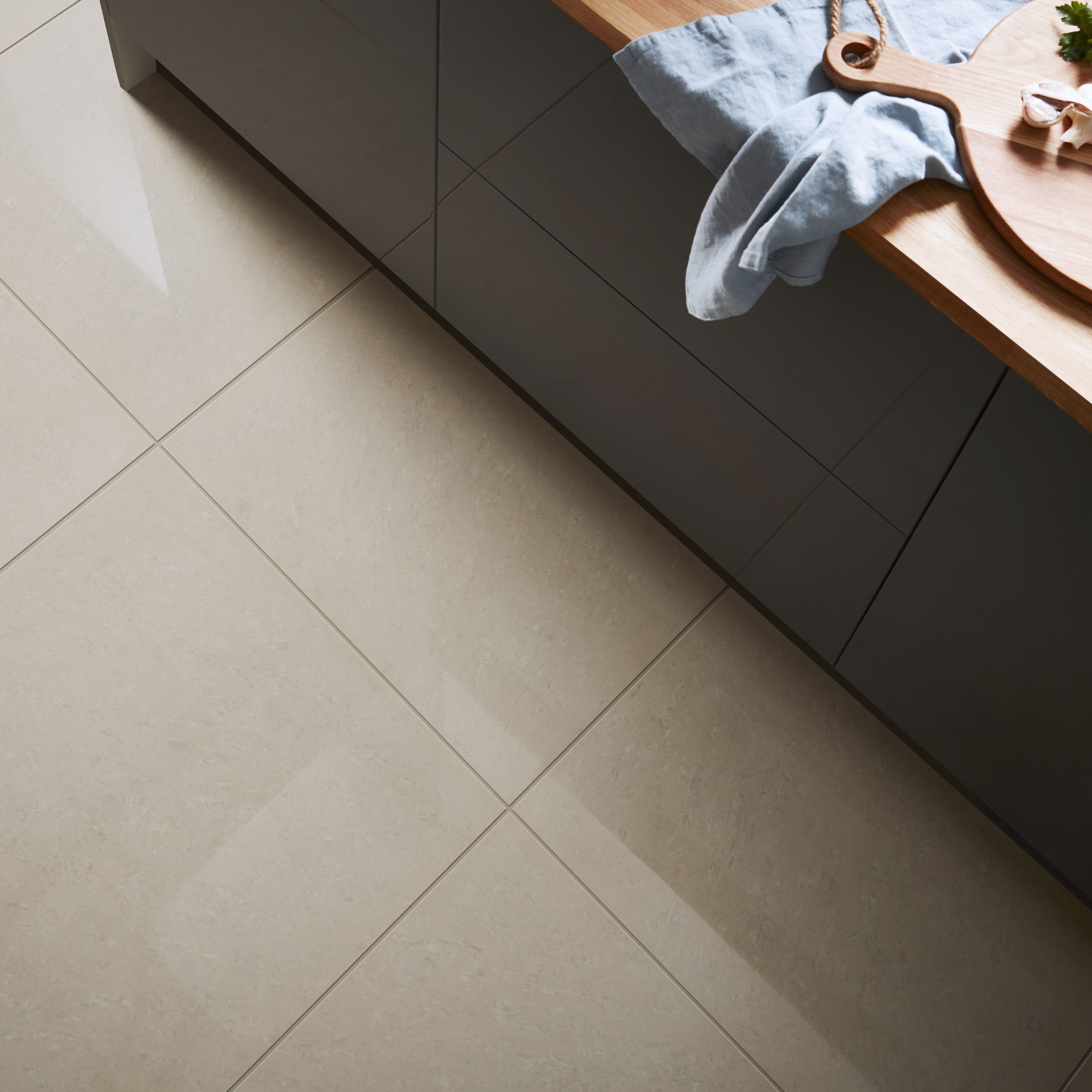 Musetta Beige Gloss Marble effect Porcelain Indoor Wall & floor Tile, Pack of 4, (L)600mm (W)600mm