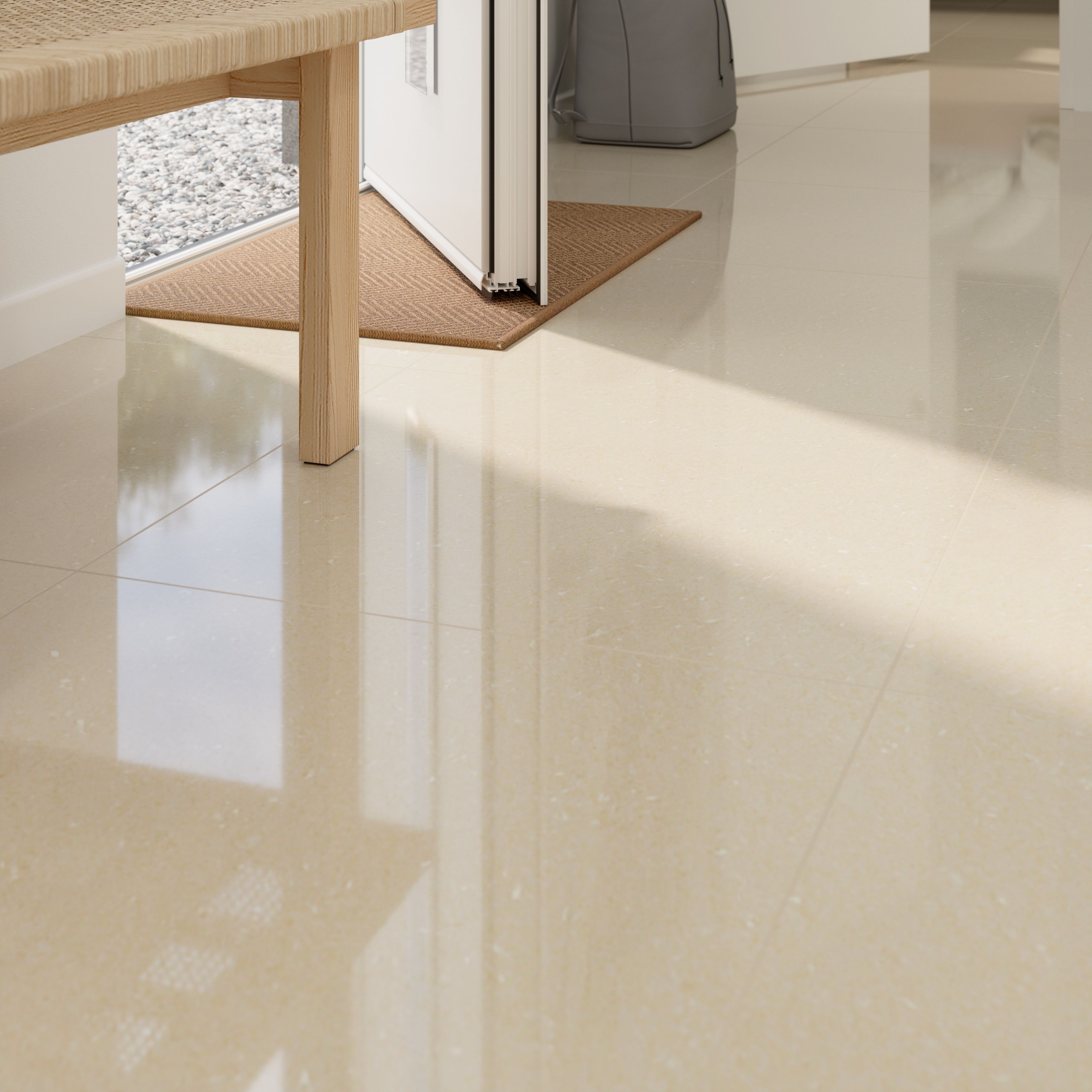Musetta Beige Gloss Marble effect Porcelain Indoor Wall & floor Tile, Pack of 4, (L)600mm (W)600mm