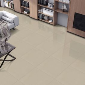 Musetta Beige Gloss Marble effect Porcelain Indoor Wall & floor Tile, Pack of 4, (L)600mm (W)600mm