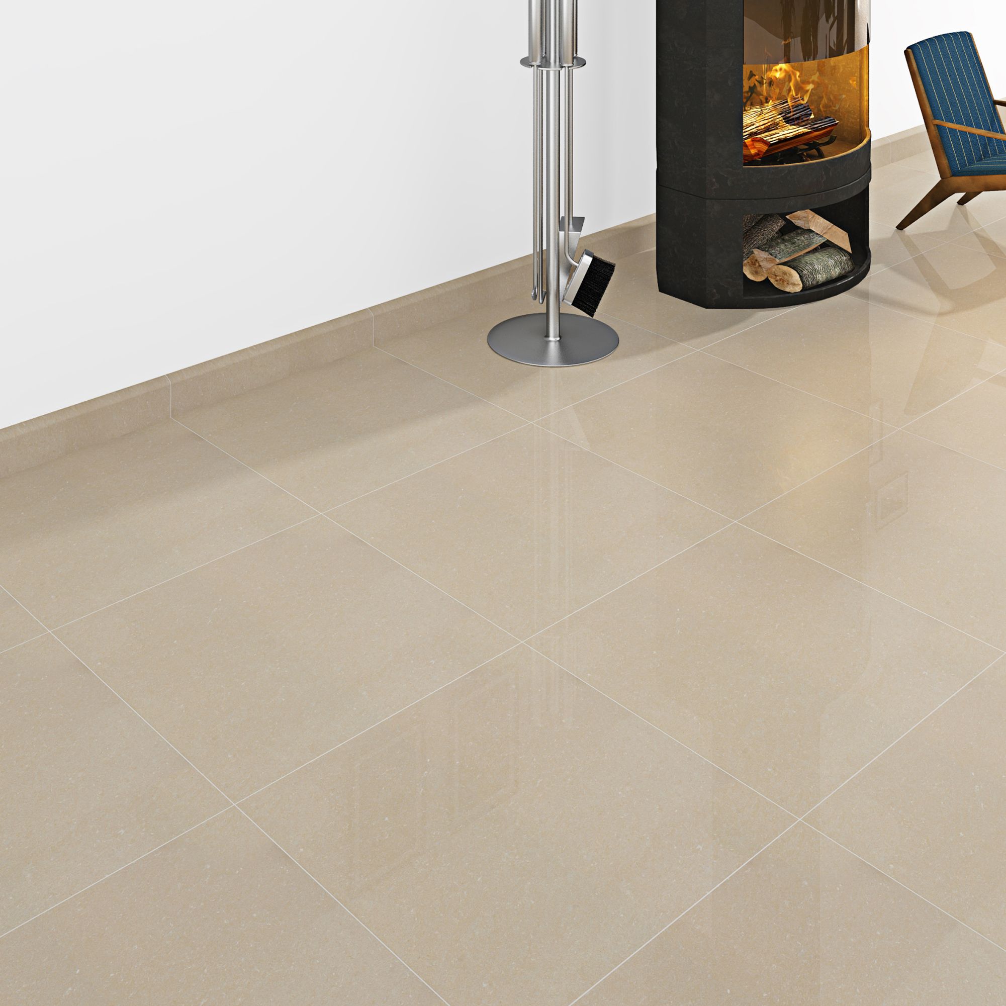 Musetta Beige Gloss Marble effect Porcelain Indoor Wall & floor Tile, Pack of 4, (L)600mm (W)600mm
