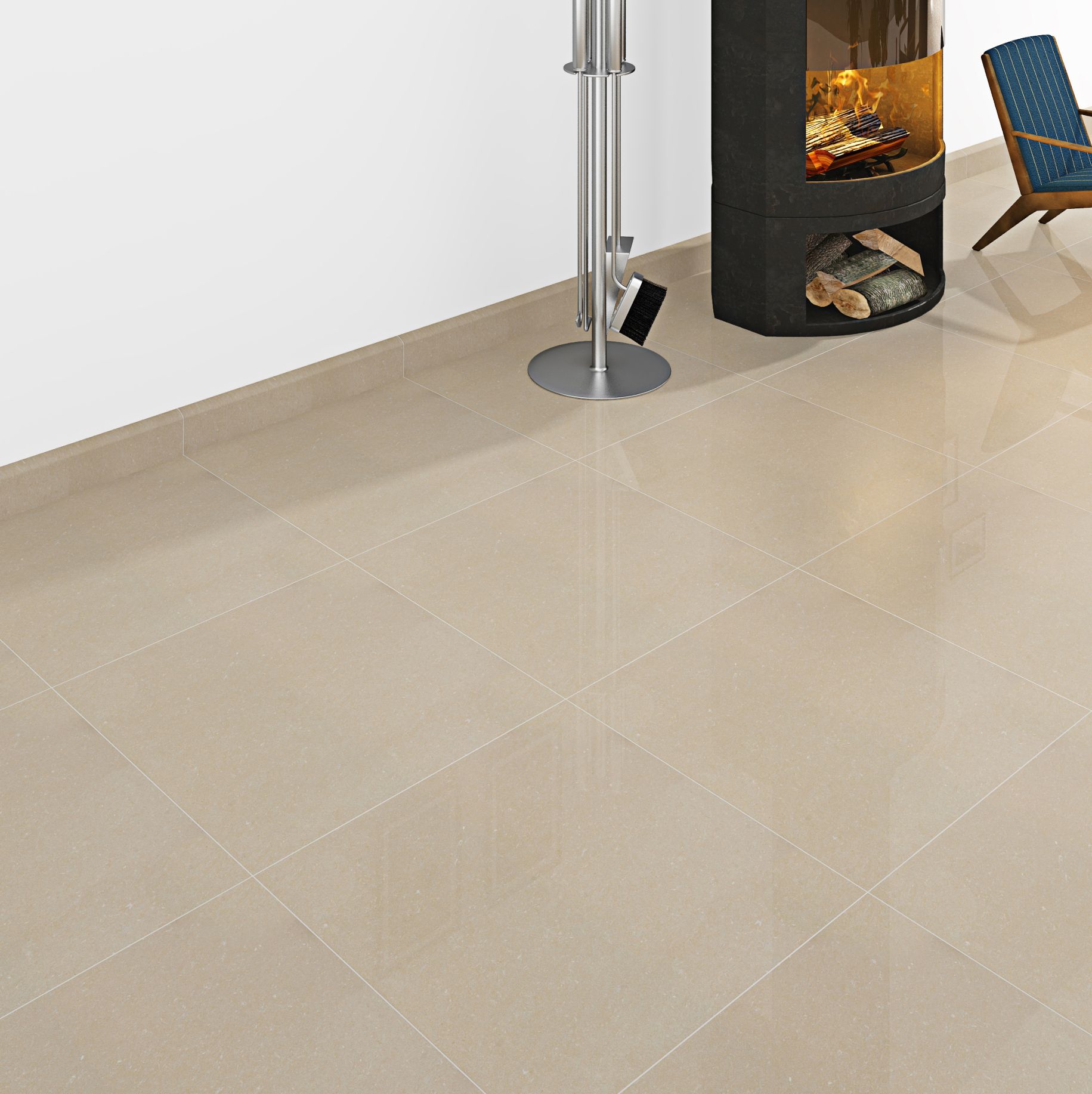 Musetta Beige Gloss Marble effect Porcelain Indoor Wall & floor Tile Sample