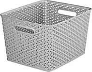 My Style Modern Matt grey rattan effect 18L Plastic Stackable Nestable Storage basket (H)220mm (W)295mm